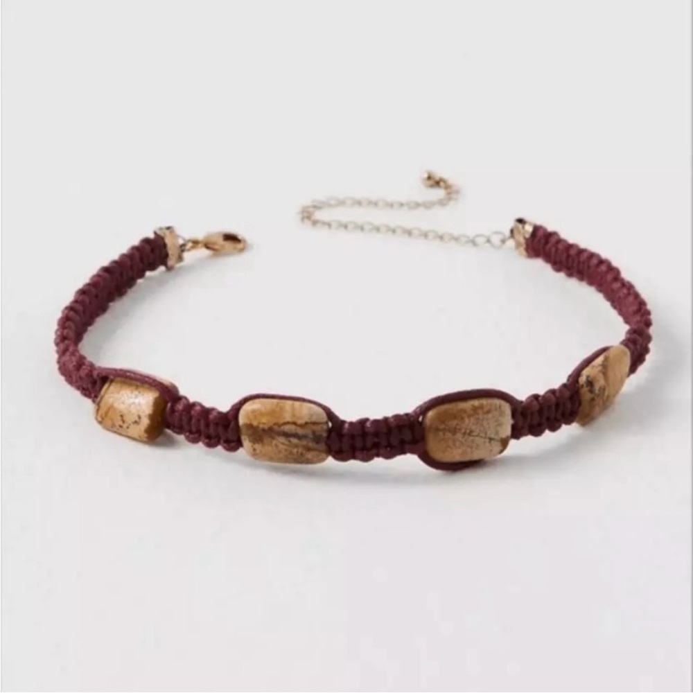 Free People Braided Choker Adjustable Y2K Burgundy Real Stones Sweet Caroline